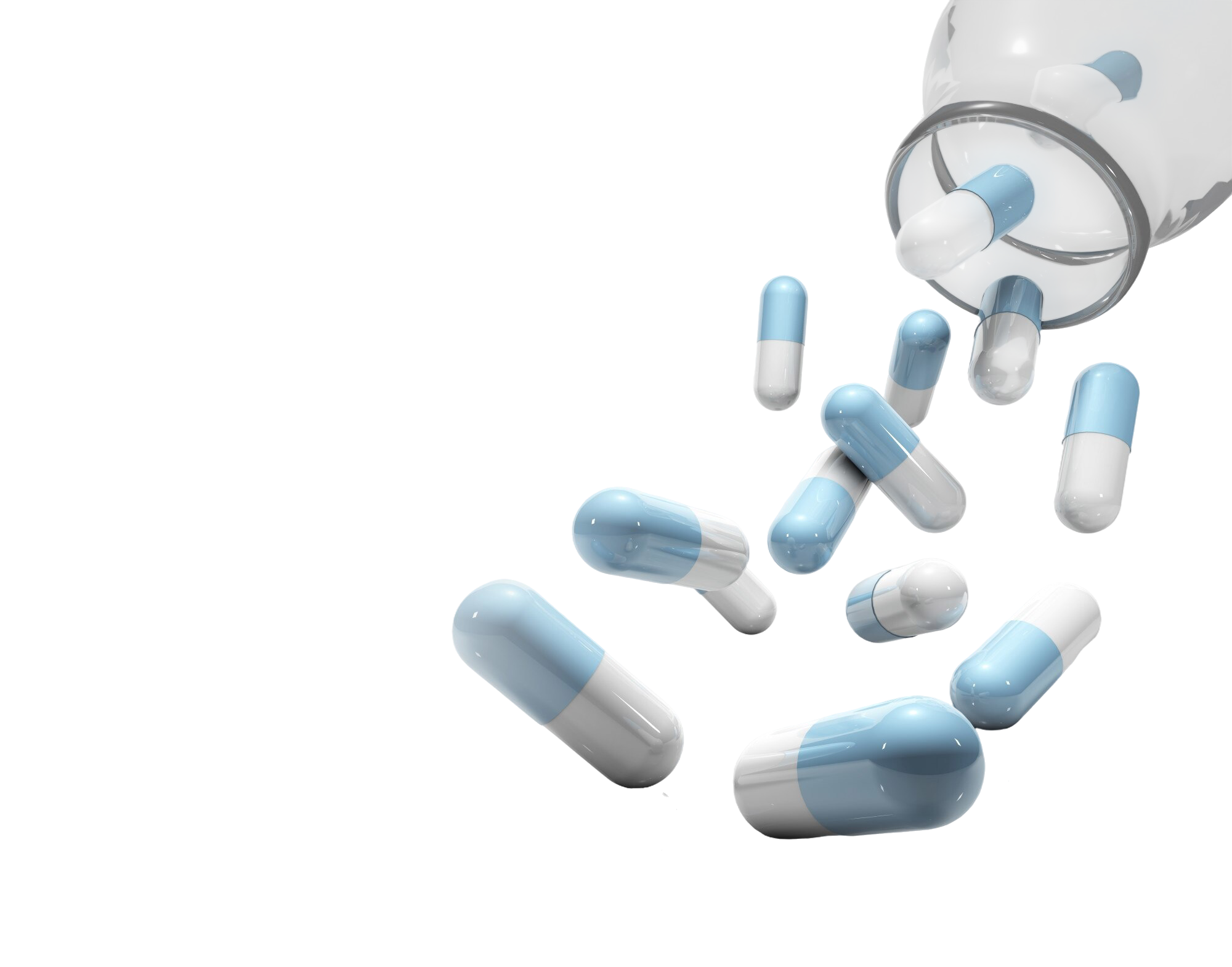 Erectile Dysfunction 2 medicine capsules flying falling out glass container