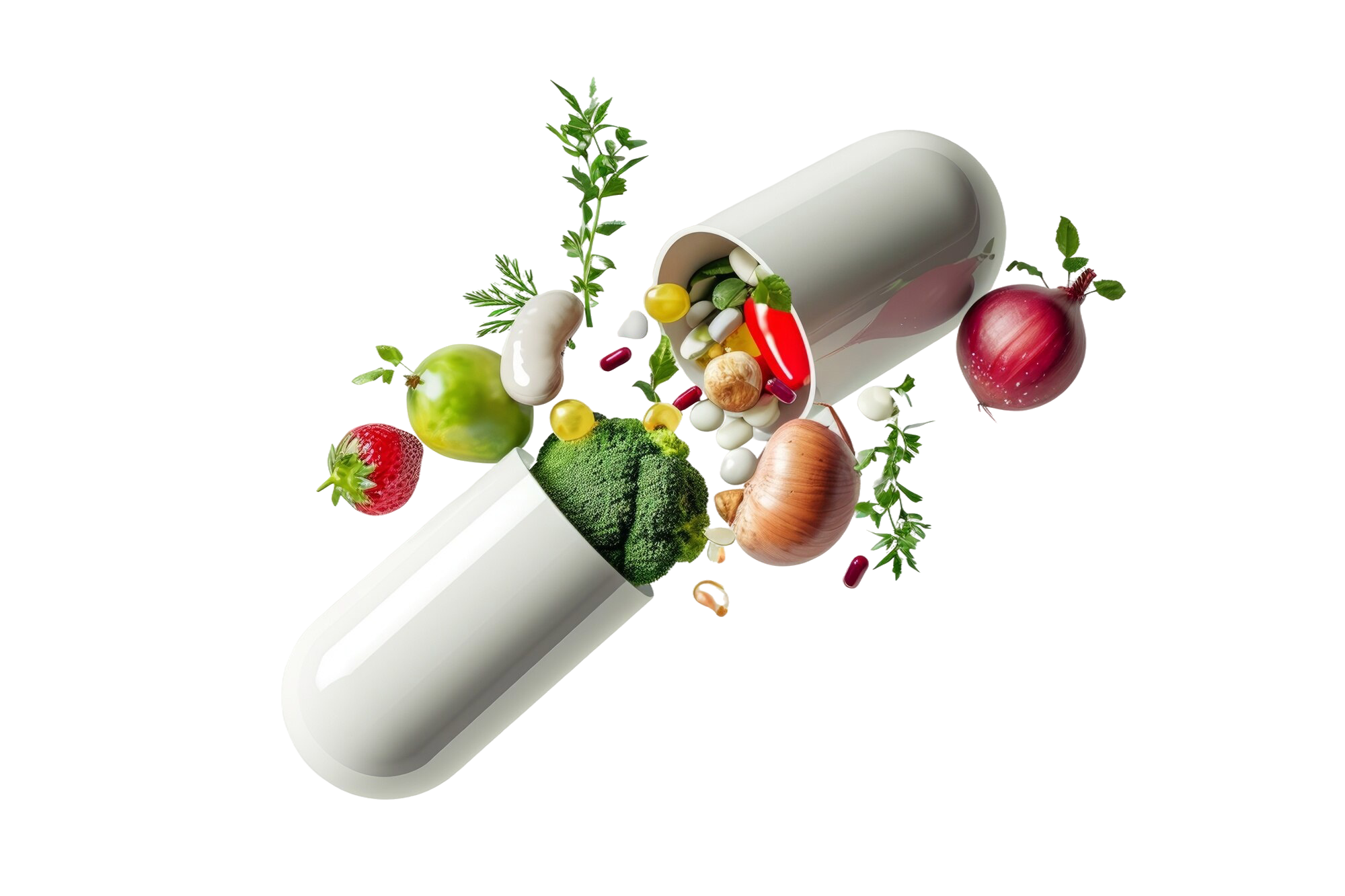 Depression 1 view healthy food incased pill shaped container
